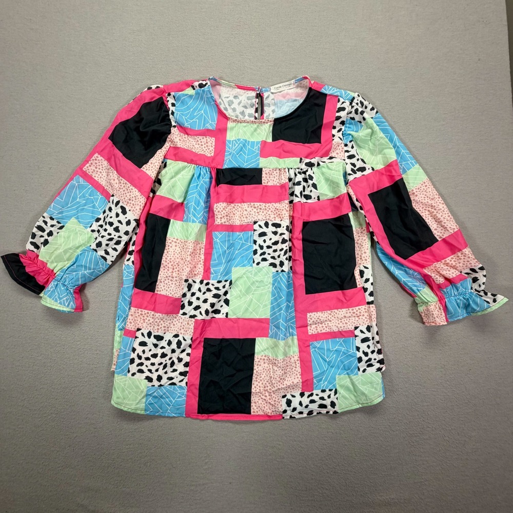 Carole Christian Womens Blouse Relaxed Multicolor Patchwork X-Large